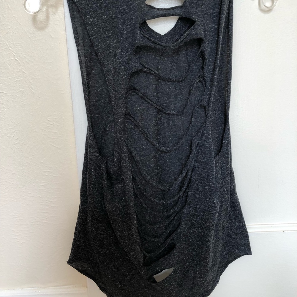 SOULCYCLE S pre-distressed heathered grey tank